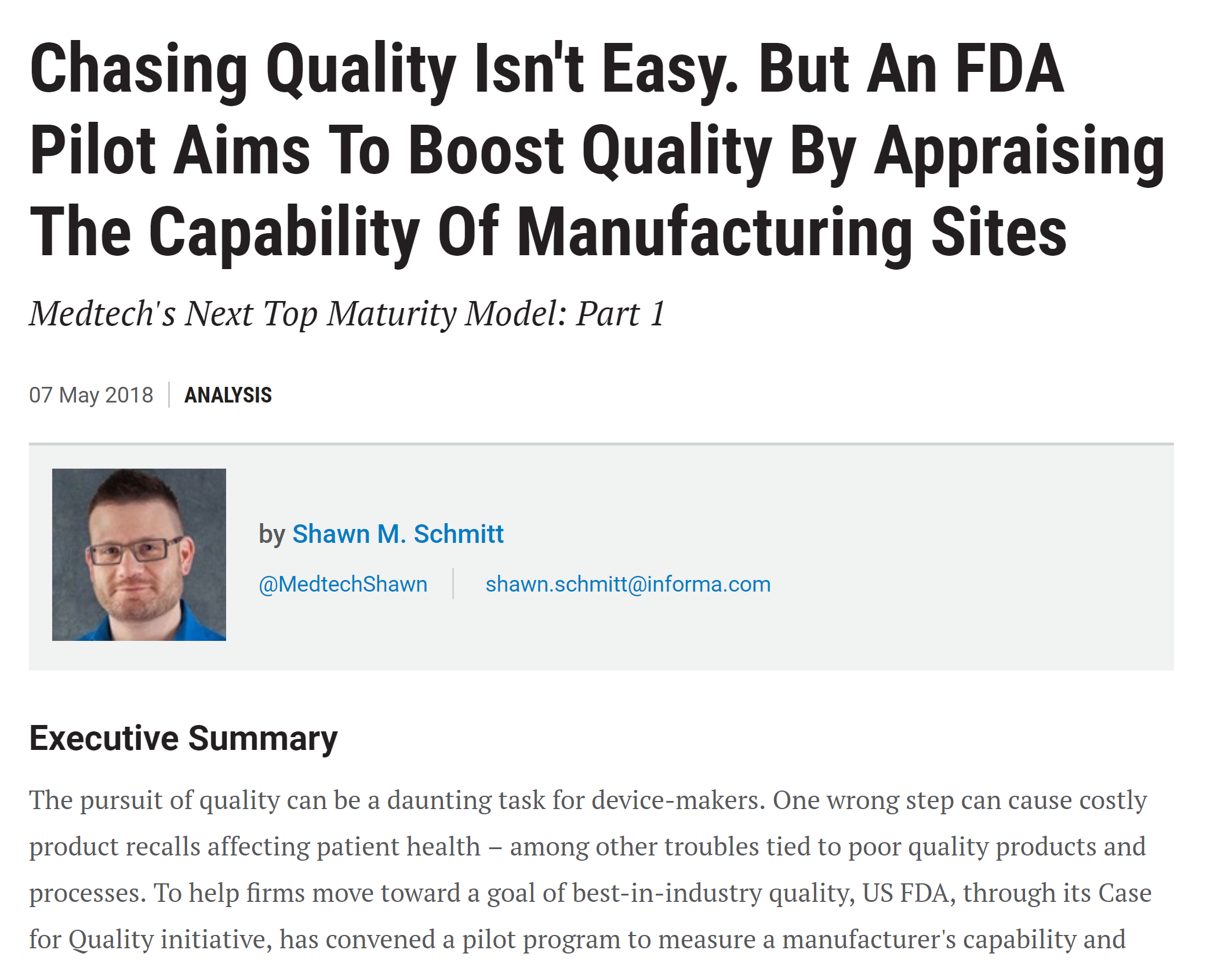 Medtech Insight Article Series on MDDAP