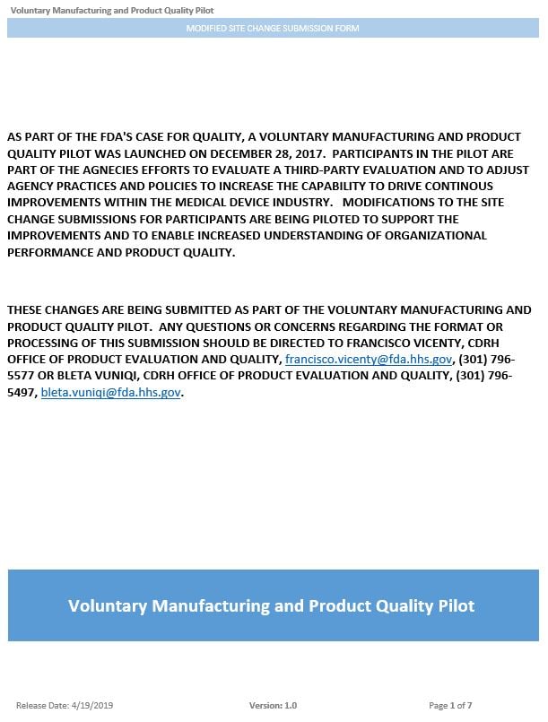 Streamlined FDA Site Change Submission