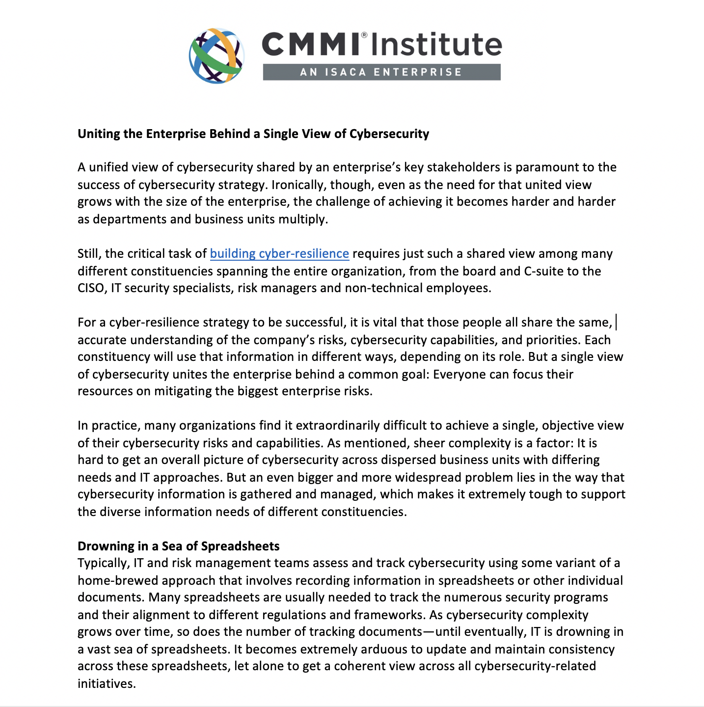 Uniting the Enterprise Behind a Single View of Cybersecurity