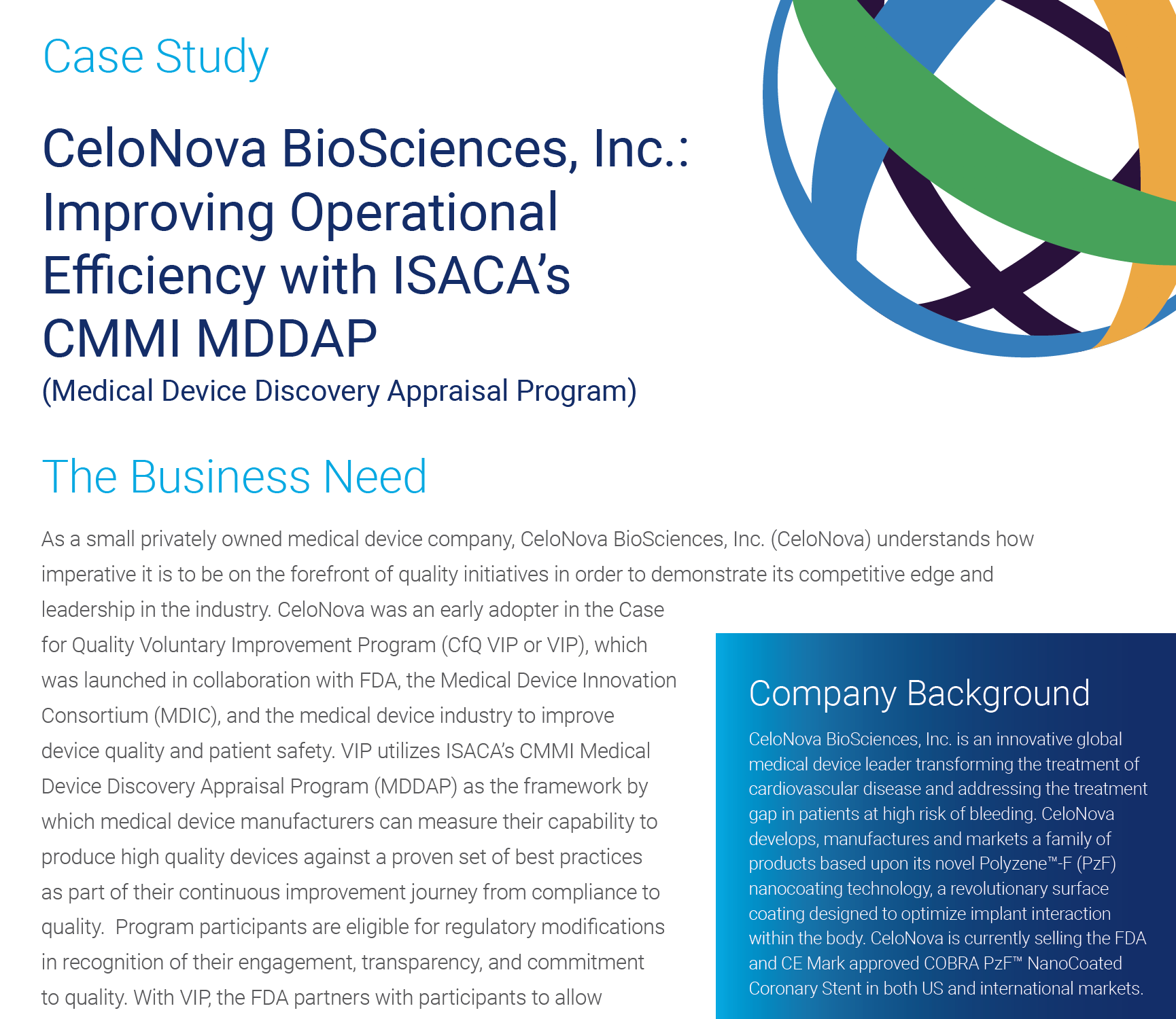 CeloNova BioSciences, Inc.: Improving Operational Efficiency with ISACA’s CMMI MDDAP