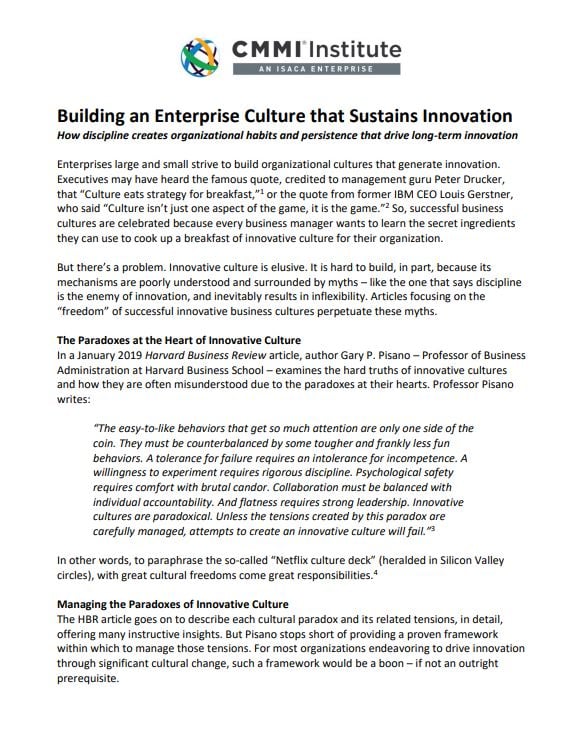 Building an Enterprise Culture that Sustains Innovation