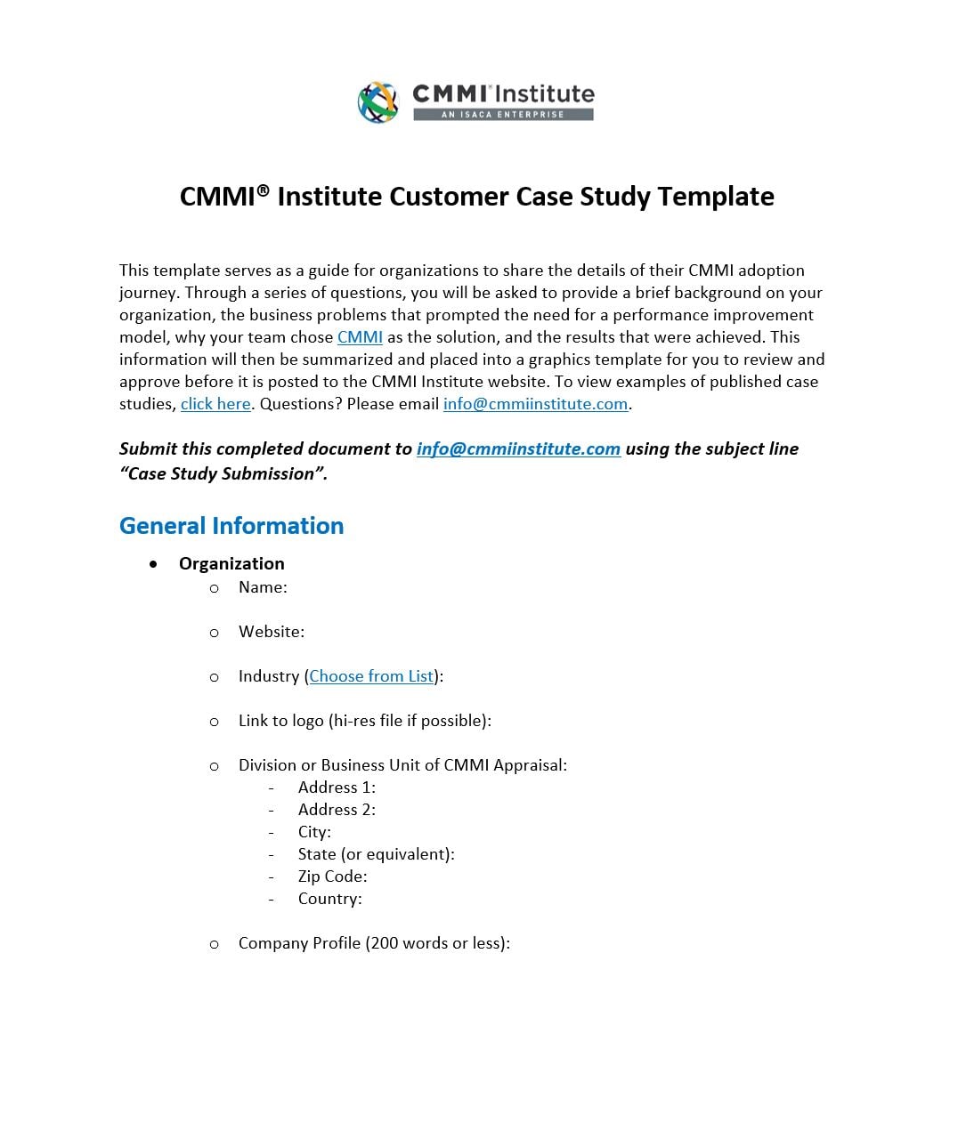 CMMI Case Study Template