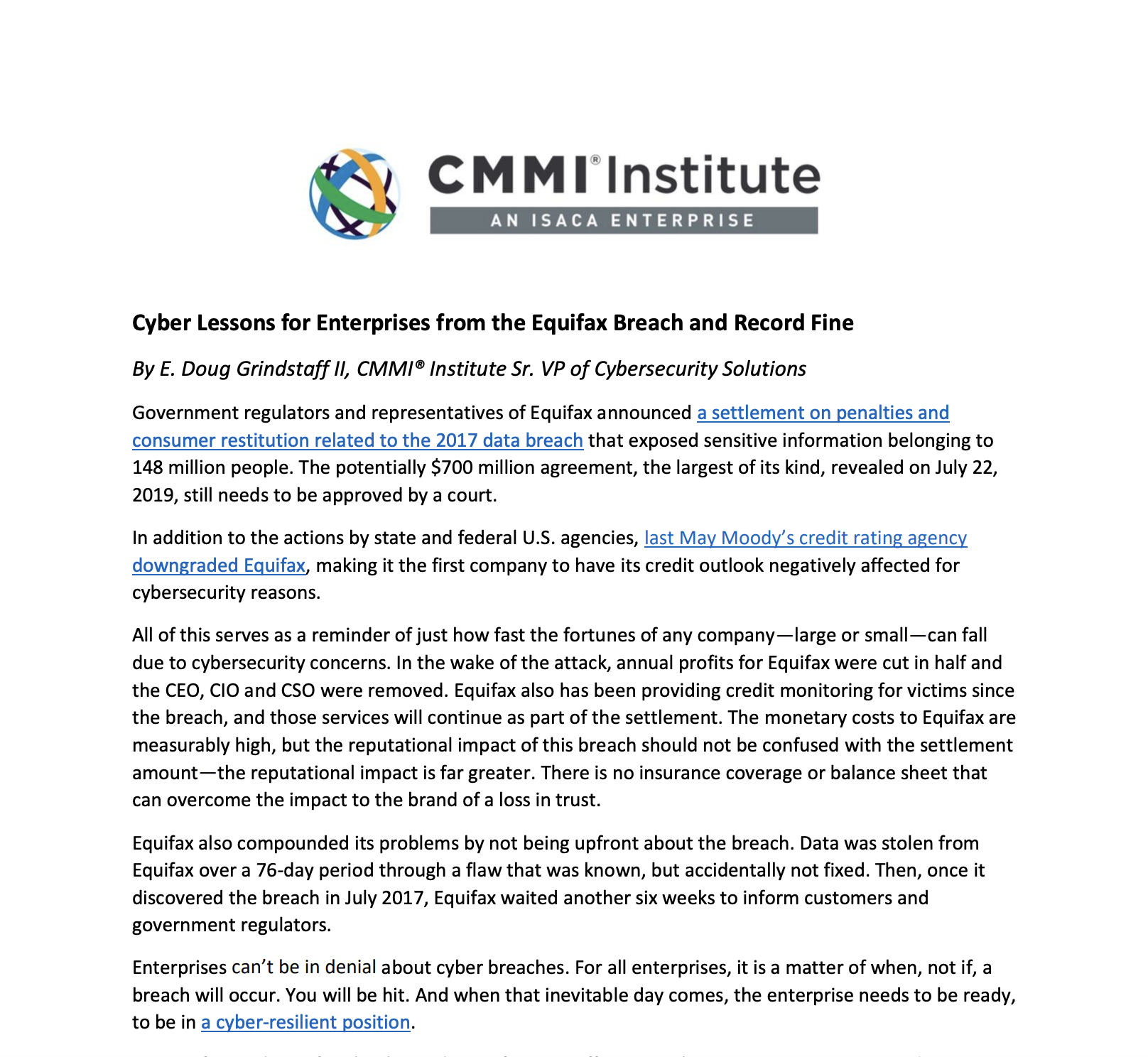 Cyber Lessons for Enterprises from the Equifax Breach and Record Fine