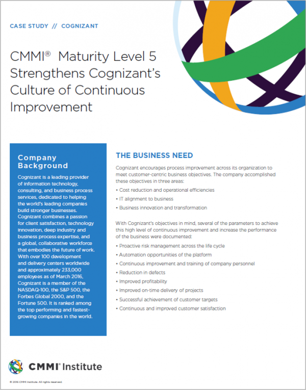 CMMI Maturity Level 5 Strengthens Cognizant's Culture of Continuous Improvement
